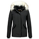 Jacke mit Fellkragen - Winterjacke Damen Kurz - Schwarz