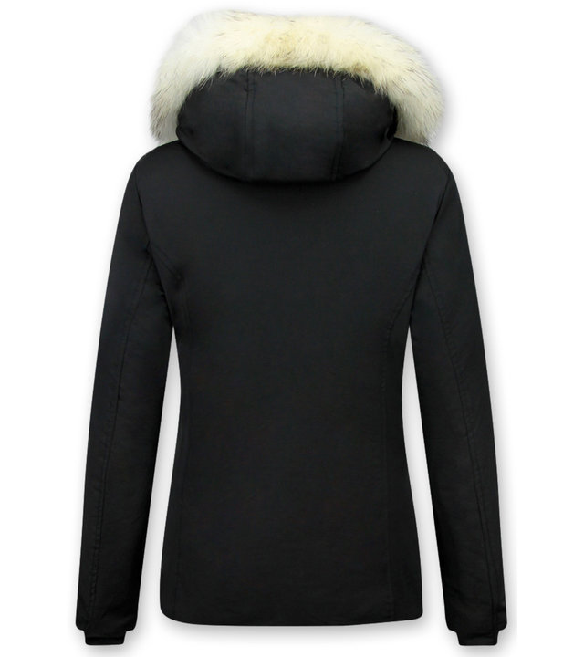 Matogla Jacke mit Fellkragen - Winterjacke Damen Kurz - Schwarz