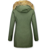 TheBrand Winterjacke Damen - Parka Lang mit Fellkragen- Khaki