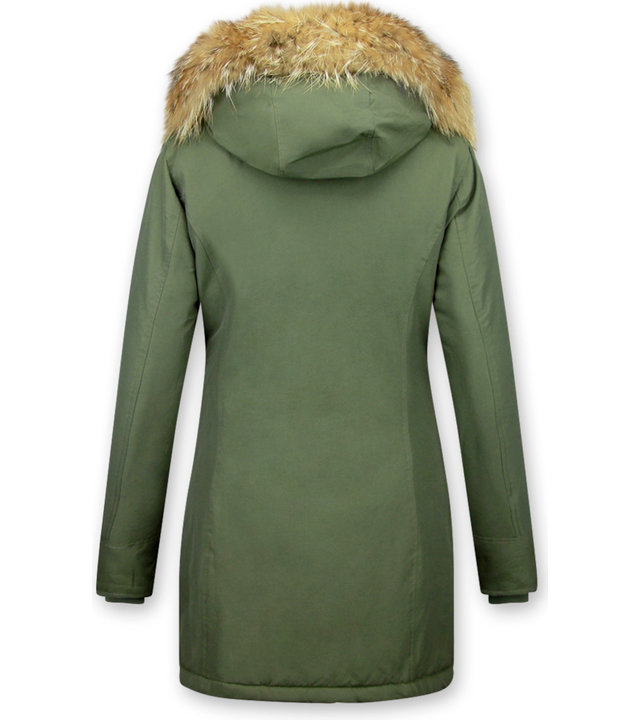 TheBrand Winterjacke Damen - Parka Lang mit Fellkragen- Khaki