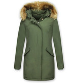 TheBrand Winterjacke Damen - Parka Lang mit Fellkragen- Khaki