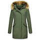 Winterjacke Damen - Parka Lang mit Fellkragen- Khaki