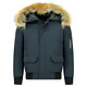 Kurze Winterjacke Herren - Pelzkragen Bomberjacke - Blau