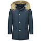 Jacke mit Fellkragen - Winterjacke Herren Lang Parka - Großer Pelzkragen - Blau