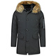 Winterjacke Herren - Lange Jacke mit Fellkragen - Großer Pelzkragen - Parka - Schwarz