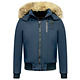 Winterjacke Herren - Kurze Jacke mit Fellkragen - Großer Pelzkragen - Blau