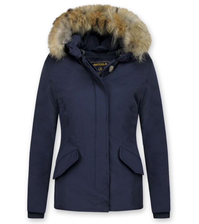 Beluomo Jacken mit Fellkragen - Winterjacken Damen Kurze - Große Pelzkragen - Wooly - Blau