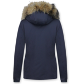 Beluomo Jacken mit Fellkragen - Winterjacken Damen Kurze - Große Pelzkragen - Wooly - Blau