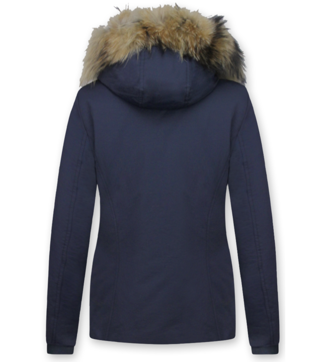 Beluomo Jacken mit Fellkragen - Winterjacken Damen Kurze - Große Pelzkragen - Wooly - Blau