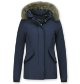 Beluomo Jacken mit Fellkragen - Winterjacken Damen Kurze - Kleine Pelzkragen - Wooly - Blau