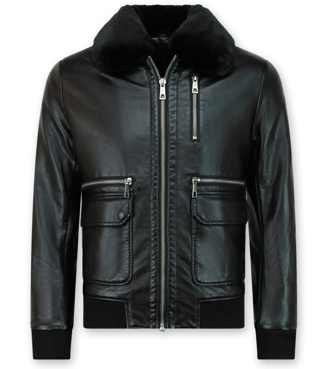 Wareen W Fliegerjacke Herren Kunstleder - 6605Z - Schwarz