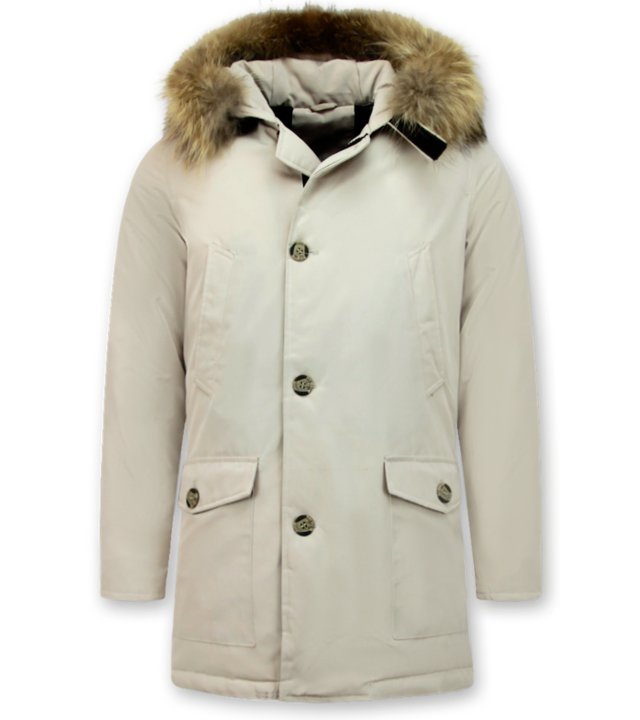 Enos Heren Jacken mit Fellkragen -Große Pelzkragen - Beige