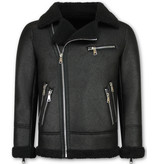 Frilivin Shearling Jacket- Lammfell Lederjacke Herren - Kunstpelz - Schwarz