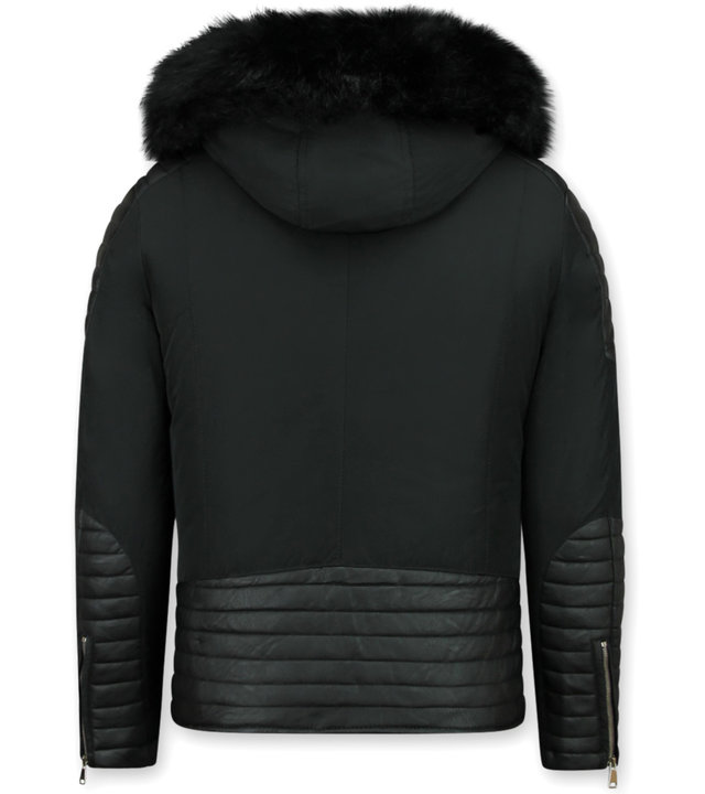 Enos Kurze Winterjacke Herren - Künstfell Jacke - Schwarz