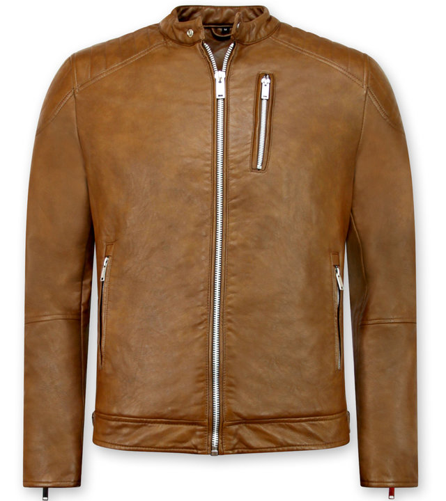 Enos Herren Kunstlederjacke - Bikerjacke - Brown