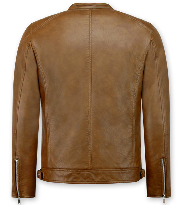 Enos Herren Kunstlederjacke - Bikerjacke - Brown