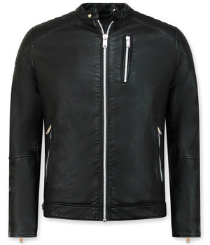 Enos Herren Kunstlederjacke - Bikerjacke - Schwarz