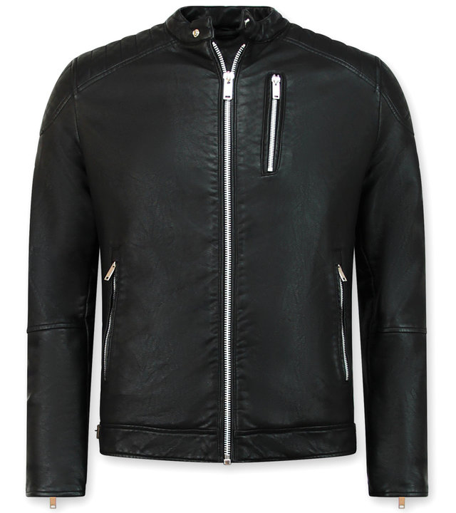 Enos Herren Kunstlederjacke - Bikerjacke - Schwarz