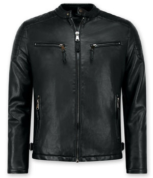 Enos Motorradjacke Kunstleder Herren - Bikerjacke - Schwarz