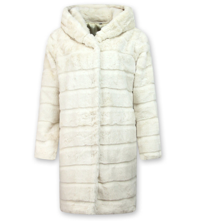 Save Style Langer Parka - Pelzmantel Damen - Weiß