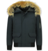 Enos  Kurze Winterjacke Herren - Pelzkragen - Echtfell Jacke -  Schwarz