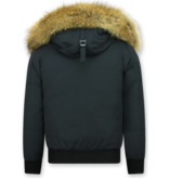 Enos  Kurze Winterjacke Herren - Pelzkragen - Echtfell Jacke -  Schwarz