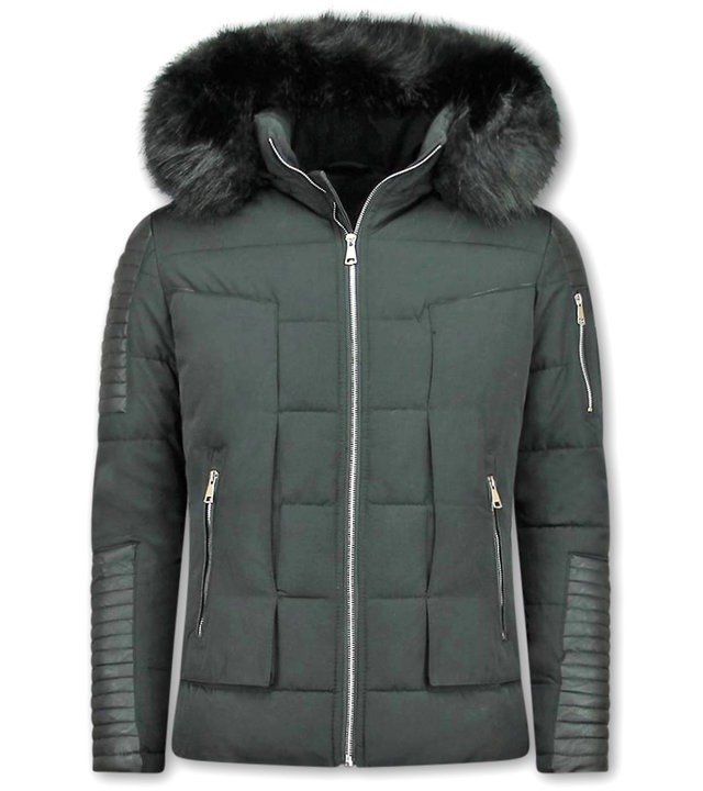 Enos Kunstfell Jacke - Schwarze Herrenjacke - Winterjacke Männer - Schwarz