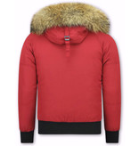 Enos Kurze Winterjacke Herren - Pelzkragen - Echtfell Jacke - Canada - Rot