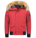 Enos Kurze Winterjacke Herren - Pelzkragen - Echtfell Jacke - Canada - Rot