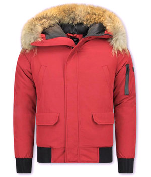 Enos Kurze Winterjacke Herren - Pelzkragen - Echtfell Jacke - Canada - Rot