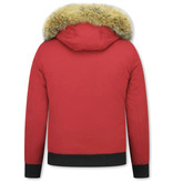 Enos Kurze Winterjacke Herren - Echtfell Jacke - Rot