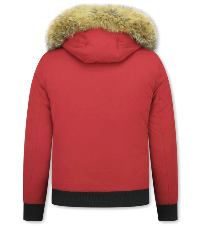 Enos Kurze Winterjacke Herren - Echtfell Jacke - Rot