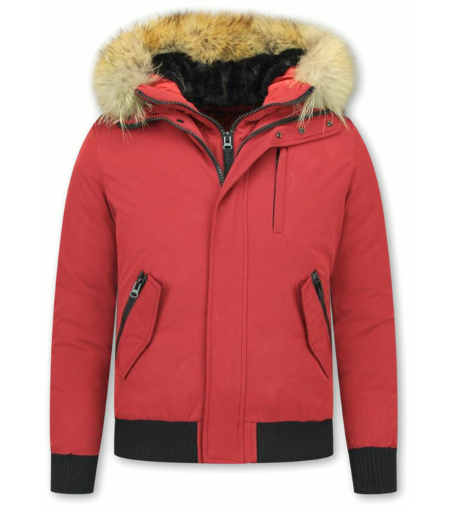 Enos Kurze Winterjacke Herren - Echtfell Jacke - Rot