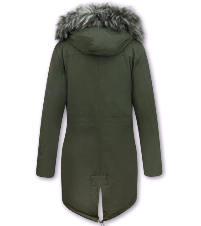 Macleria Winterjacke mit Kunstfell - Damen Parka- Grün