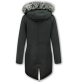 Macleria Kunstfell Jacke - Winterjacke mit Fell - Winterjacke Damen - Schwarzer parka -Schwarz