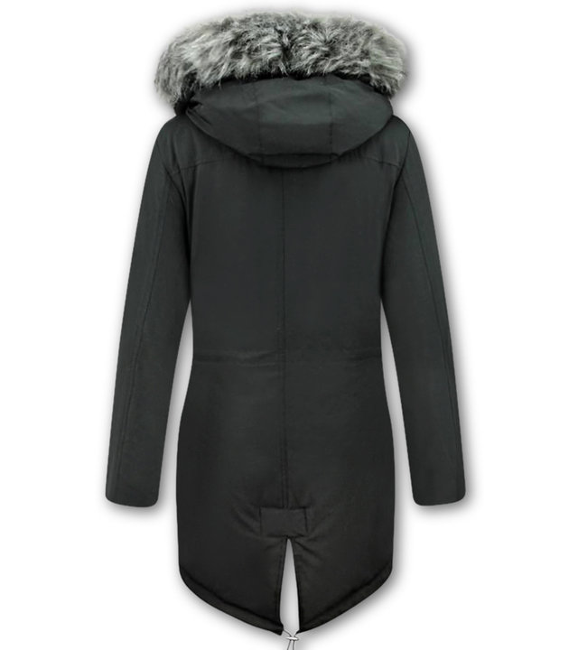 Macleria Kunstfell Jacke - Winterjacke mit Fell - Winterjacke Damen - Schwarzer parka -Schwarz