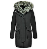 Macleria Kunstfell Jacke - Winterjacke mit Fell - Winterjacke Damen - Schwarzer parka -Schwarz