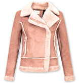 Z-design Bikerjacke Damen - Lammfellmantel Damen - Wildlederjacke - Rose