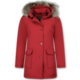 Jacken mit Fellkragen - Winterjacken Damen Lange - Parka Wooly - Paspeltasche - Rot