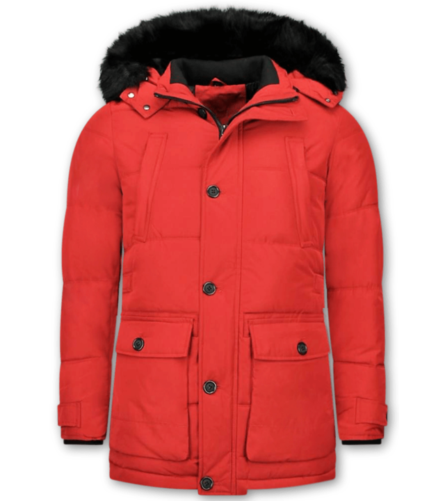 Enos Herren Winterjacke - Winterjacke Männer - Kunstfell Jacke - 4Pocet - Rot