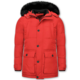 Winterjacke Herren- Parka Lang mit Fellkragen - 4Pocet - Rot