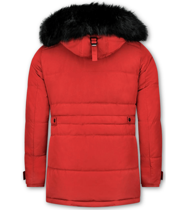 Enos Herren Winterjacke - Winterjacke Männer - Kunstfell Jacke - 4Pocet - Rot