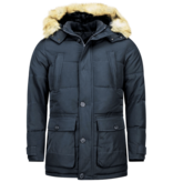 Enos Winterjacke Herren - Parka Lang mit Fellkragen- - 4Pocet - Blau