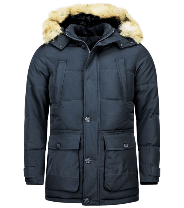 Enos Winterjacke Herren - Parka Lang mit Fellkragen- - 4Pocet - Blau