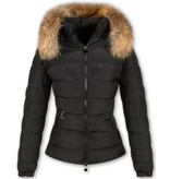 Adrexx Jacke mit Fellkragen - Winterjacke Damen Kurz - Schwarz