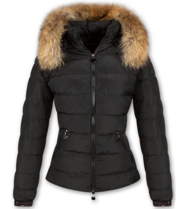 Adrexx Jacke mit Fellkragen - Winterjacke Damen Kurz - Schwarz