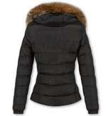 Adrexx Jacke mit Fellkragen - Winterjacke Damen Kurz - Schwarz