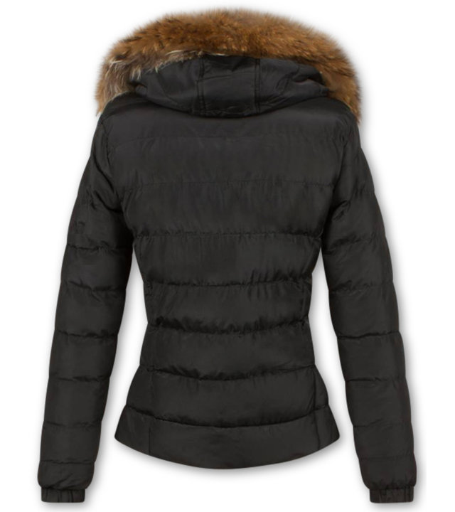 Adrexx Jacke mit Fellkragen - Winterjacke Damen Kurz - Schwarz