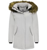 Matogla Damen Winterjacke mit Kunstpelzkragen - Slim Fit - Beige