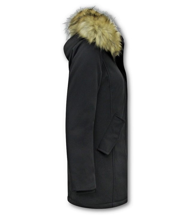 Matogla Damen Winterjacke mit Kunstpelzkragen - Slim Fit - Schwarz